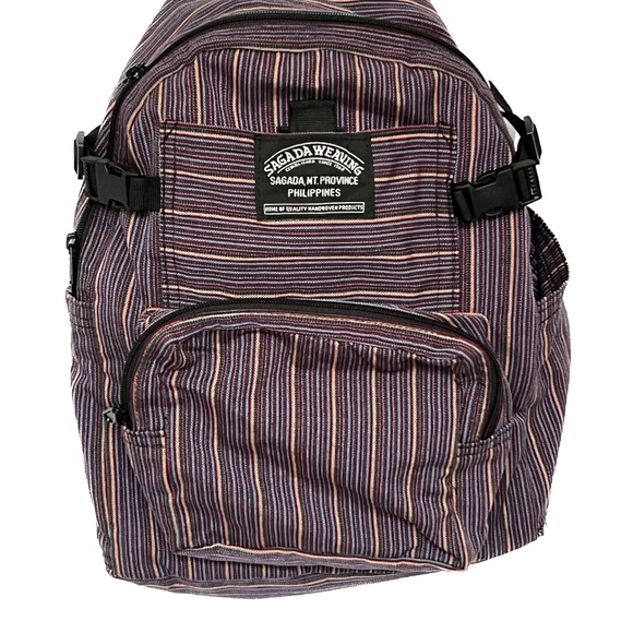 Sagada Weaving Backpack Handwoven Front Pockers Purple Red Striped Cotton - Picture 1 of 5